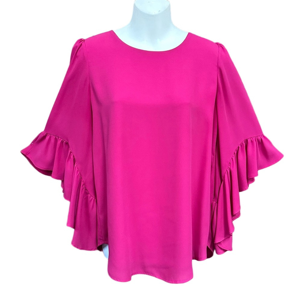 Joseph Ribkoff fuchsia ruffle sleeve blouse Party cocktail cruise dance pink